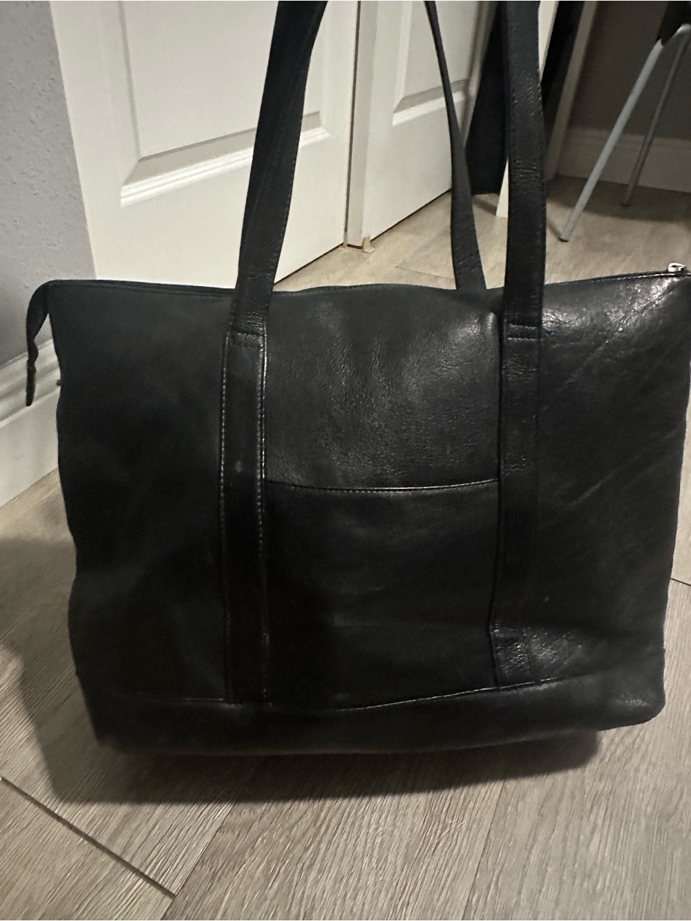 Le Donne Large Black Leather Tote Bag Shoulder Purse
